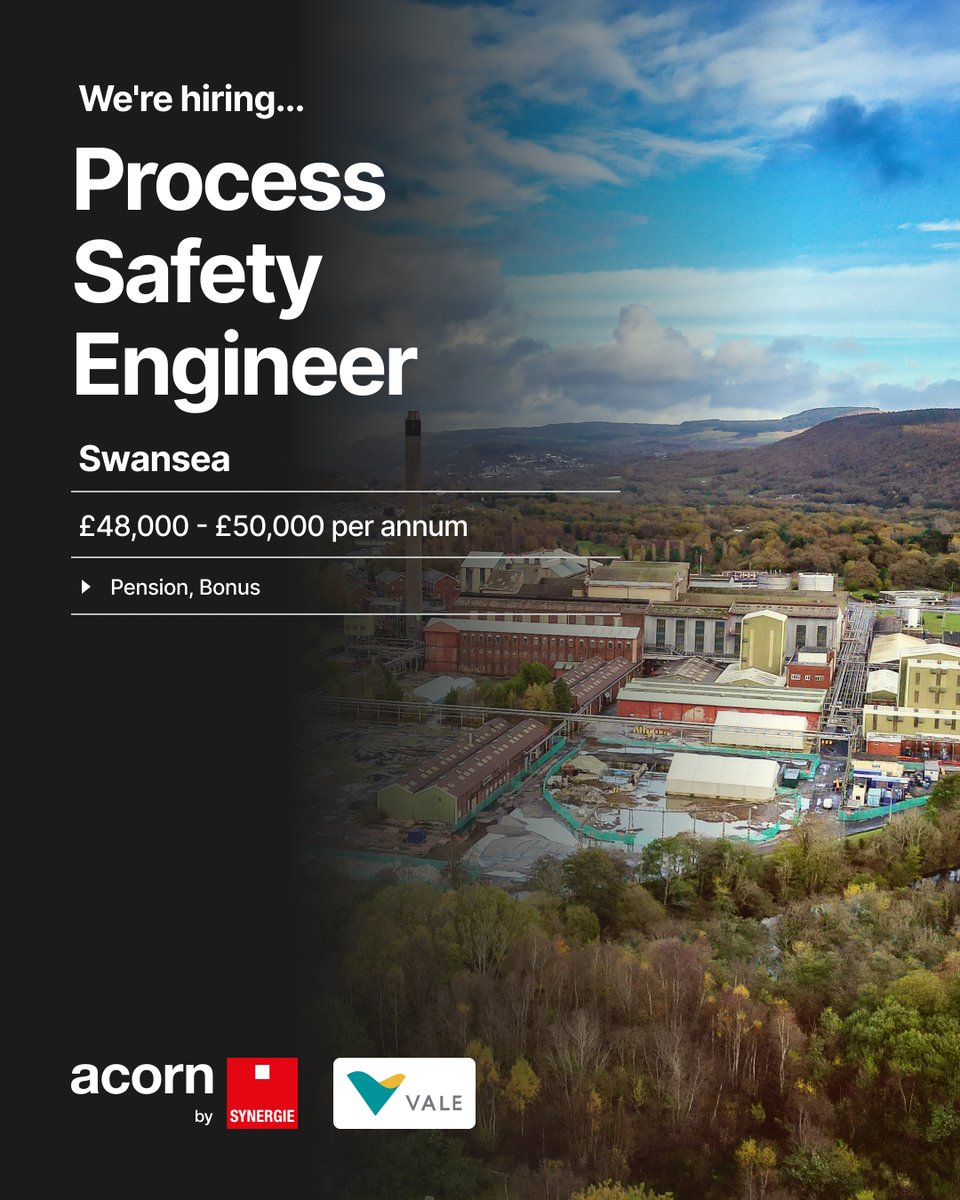 acorn_jobs's tweet photo. We are looking for an experienced Process Safety Engineer for a permanent position with Vale Europe at the renowned Mond Nickel Refinery in #Swansea, which has proudly operated for 120 years!
Apply now https://t.co/9gKPbAIBWy
#ProcessSafetyEngineer #ValeEurope #SwanseaJobs https://t.co/1TrEufWnCK