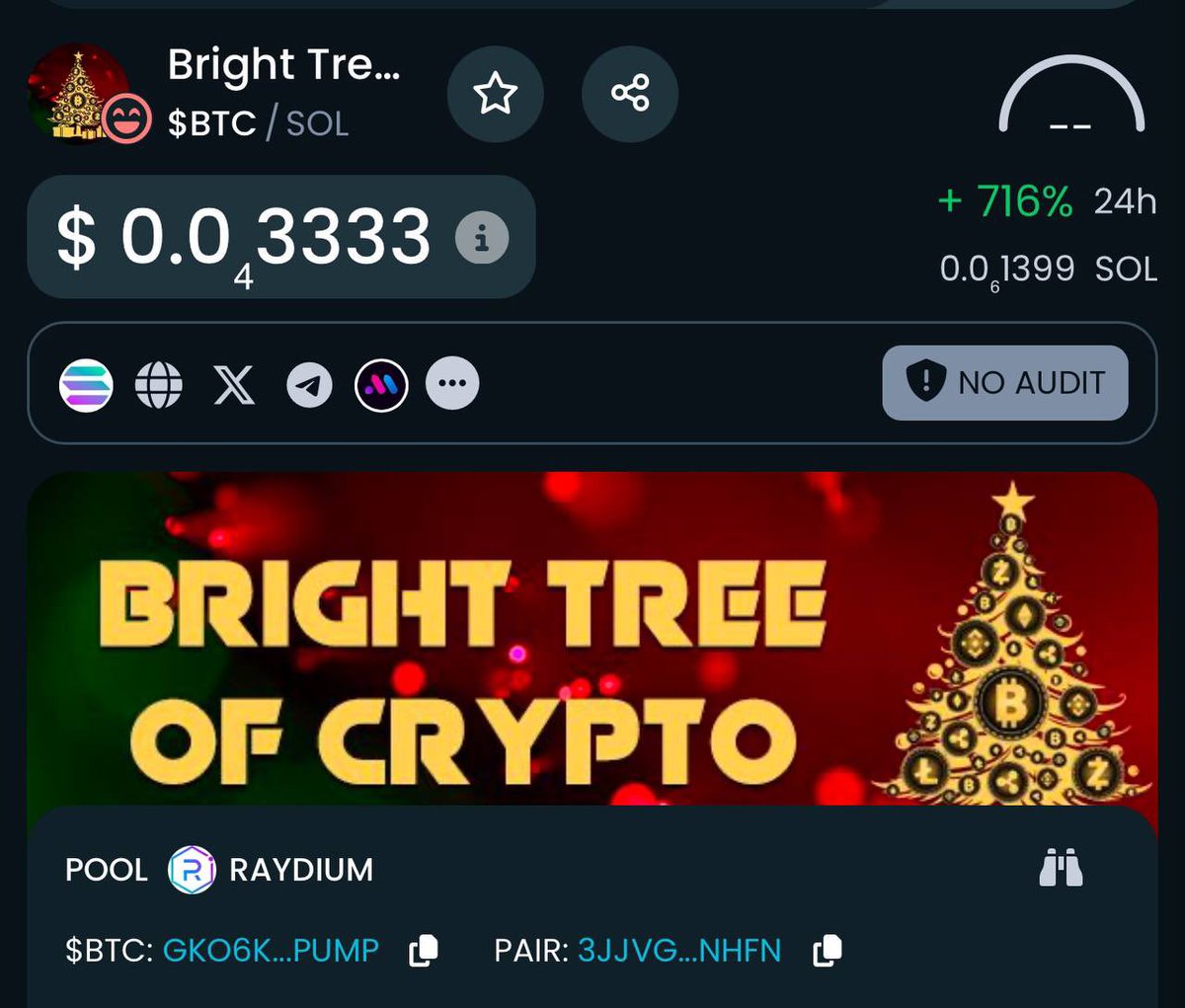 BrightCryptoSOL's tweet photo. Dexstools UPDATED✅
 Ready to light up your holiday season with $BTC! 🎄✨ Get ready for bright gains and blockchain cheer! #CryptoChristmas #BTC #SOLANA 

Chart: https://t.co/4ujLokpPLs https://t.co/uCJHbP1yaJ