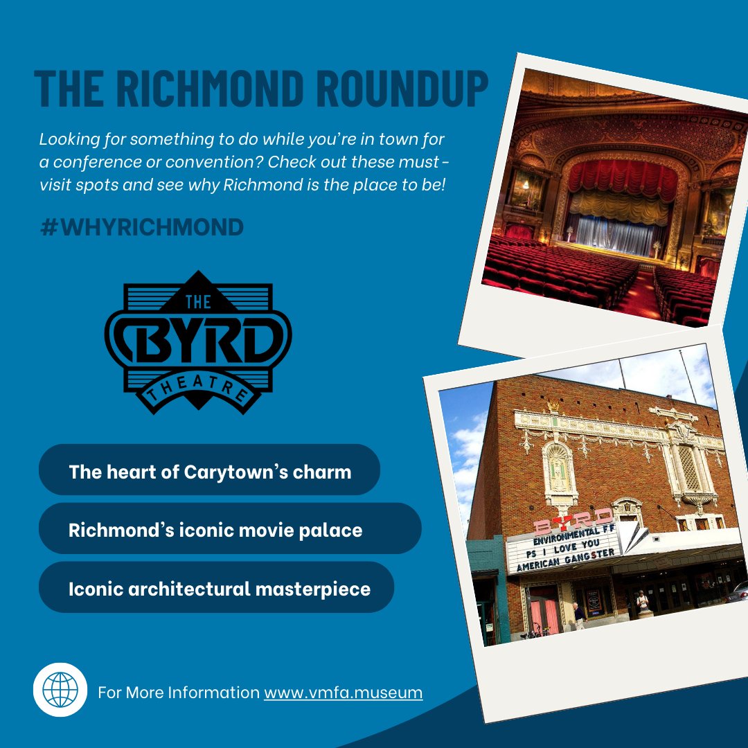 RichmondCenter's tweet photo. When you’re in town for an event, make time to visit Richmond’s coolest spot: @thebyrdrva! This historic movie palace has been a community gem since 1928. The Byrd is a must-see for movie lovers and history buffs alike. 🍿💫
#RichmondRoundup #ByrdTheatre #ExploreRVA #GRCCEvents https://t.co/aCLtcBl8rV