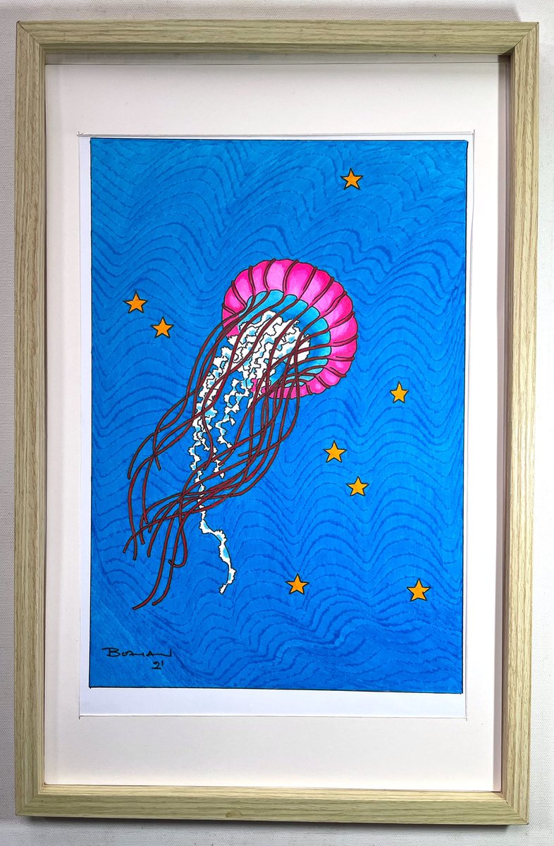 ContempKunst's tweet photo. I love that there are parallel universes on the earth &amp; in the sea. Ocean dwellers have a strong &amp; wondrous beauty like this exquisite Irish jellyfish! 

Jellyfish (2021) | Original ink on paper drawing by Robert Bohan https://t.co/aSFzw5piMV
