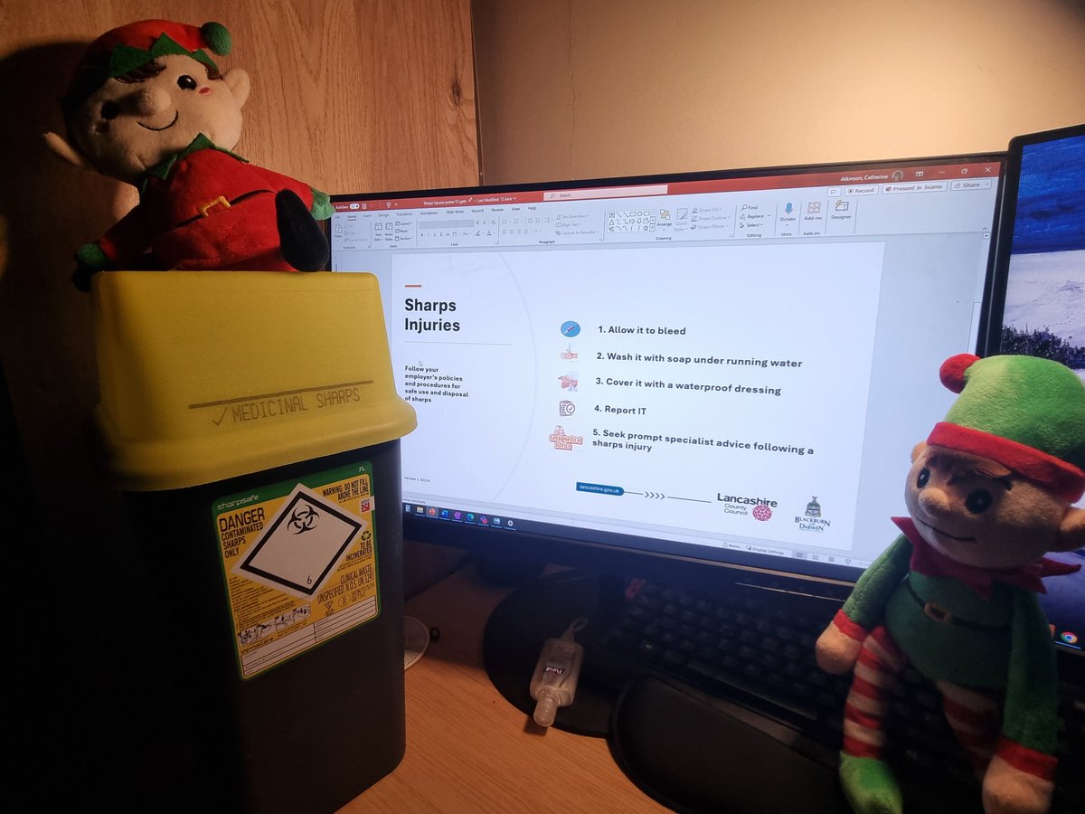 LCCIPC's tweet photo. Day 5 @LCCIPC Elves have been checking the sharp boxes are assembled correctly ✅️and how to deal with a sharps injury🩸&amp; that they do not go inside the box for their own safety !
#ipcelf #elfontheshelf #sharpssafety #sharpsinjury 
@dr_sakthi @TanyaIPC @CatieIPCNurse @KezHolden https://t.co/875a5LrQiT
