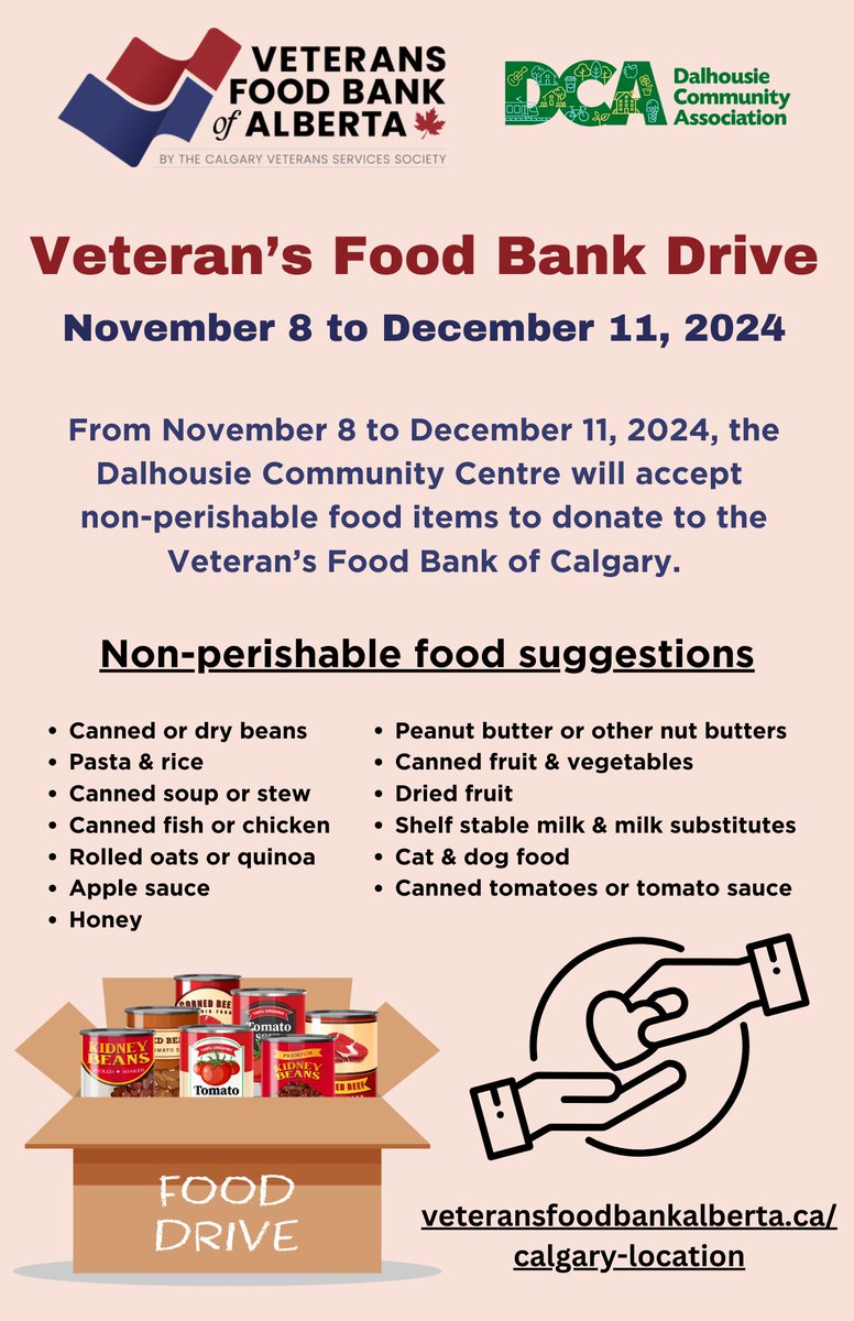 The Veterans Food Drive is still on until Dec 11!

For more info, please visit dalhousiecalgary.ca/community/food…
