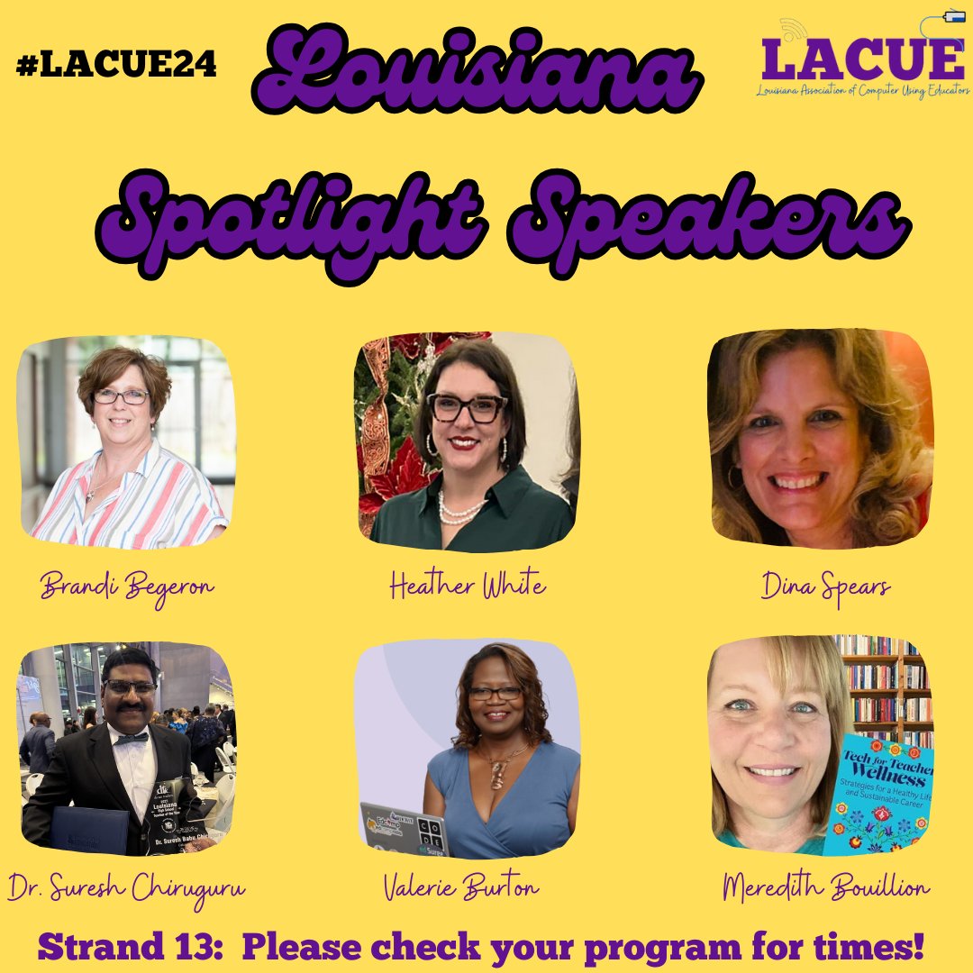 lacueorg's tweet photo. #LACUE24 is almost here!  We have some great Louisiana Spotlight Educators to learn from!  See the program for topics and times!  https://t.co/Ihga6RwOJZ https://t.co/WBfqXEHmh6