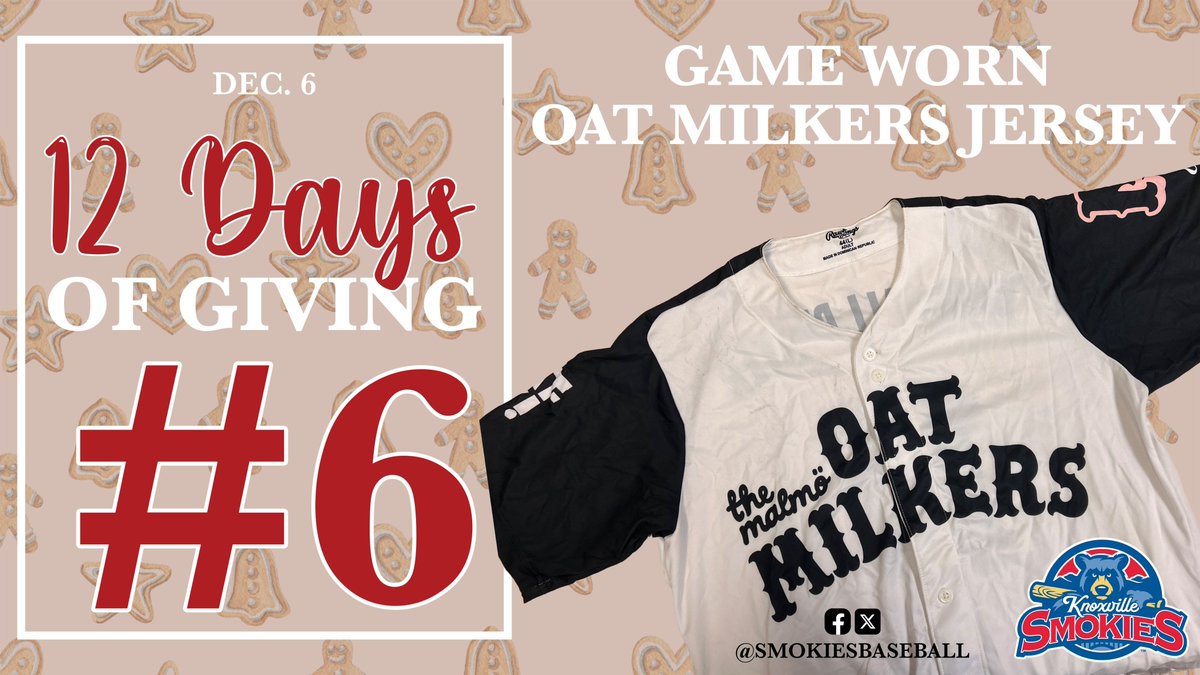 We are halfway there! Our DAY 6 giveaway is a Game Worn Oat Milkers Jersey.  ⚾️🎄🎁
1. Like
2. Retweet
3. Comment your favorite Christmas tradition!
4. Tag friends in the comments for additional entries
Head to our Facebook for more entries! Yesterday's winner was Kim Fehr.