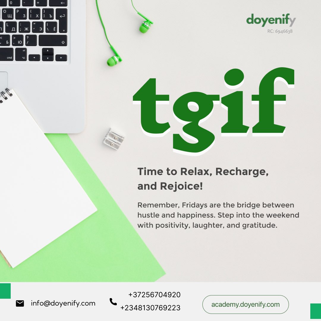 doyenify's tweet photo. Time to relax, Recharg, and Rejoice!

#TGIF 
#tgif #TGIFreday #SoftwareDevelopment #SoftwareEngineering #SoftwareDevelopment https://t.co/wn1fBL7PZa
