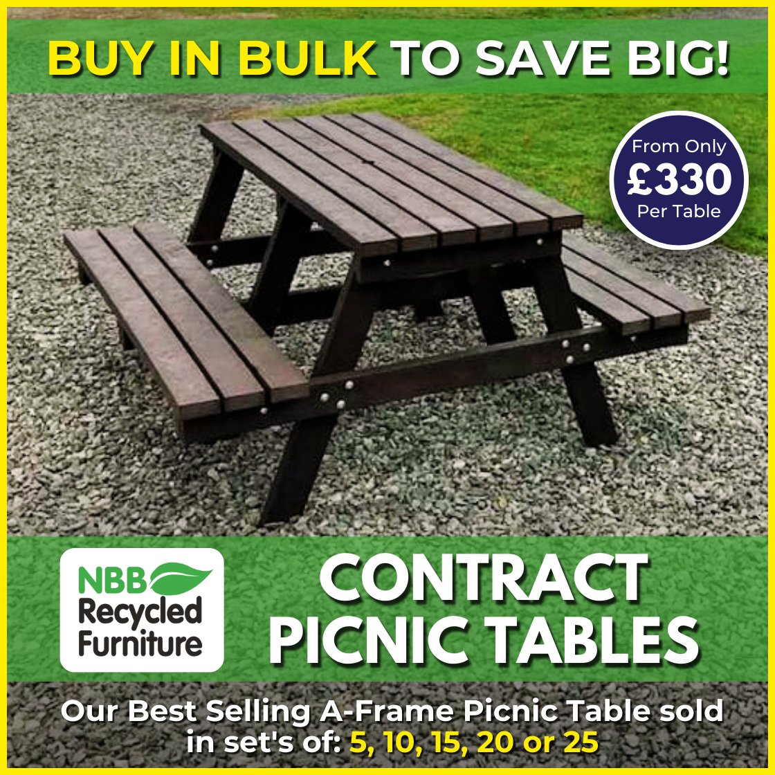 💰 Save Big When You Buy in Bulk! 🛒📉 Cost per table - As Low As £330! Perfect for schools, parks, pubs, &amp; businesses, these durable, 100% recycled plastic tables are built to last while saving you money.

Order today!
recycledfurniture.co.uk/Picnic-Tables/…

#NBBRecycledFurniture #PicnicTables