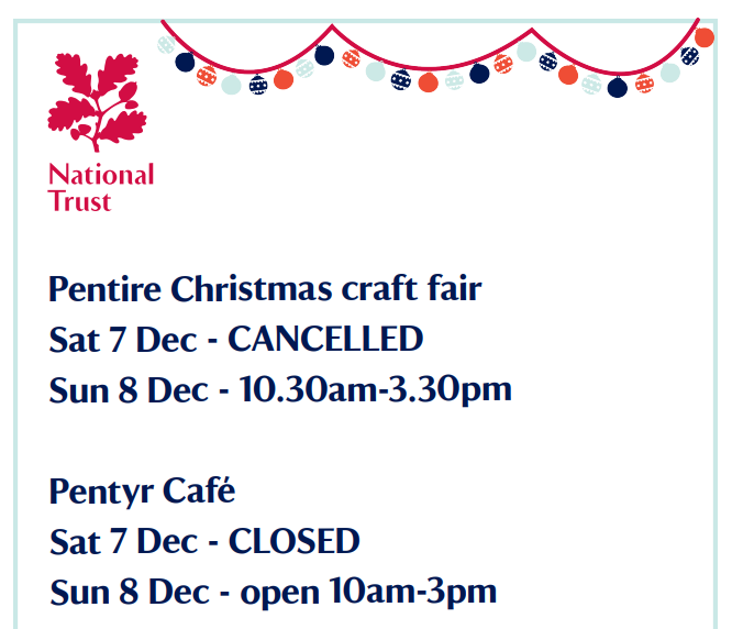 #Pentire Christmas craft fair cancelled on Sat 7 Dec. Hoping to go ahead on Sun 8 Dec (subject to the weather). More info here bit.ly/3NRYWfP
Pentyr Cafe also closed on Sat.