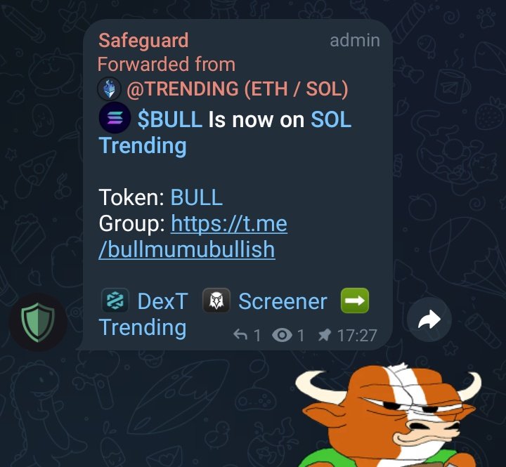 BullonsolBull's tweet photo. 💎 $BULL Is now on SOL Trending

Token: BULL
Group: https://t.co/GU5yBRPfaG

📊 DexT  📊 Screener  📊 Trending https://t.co/pPWaT7WURf