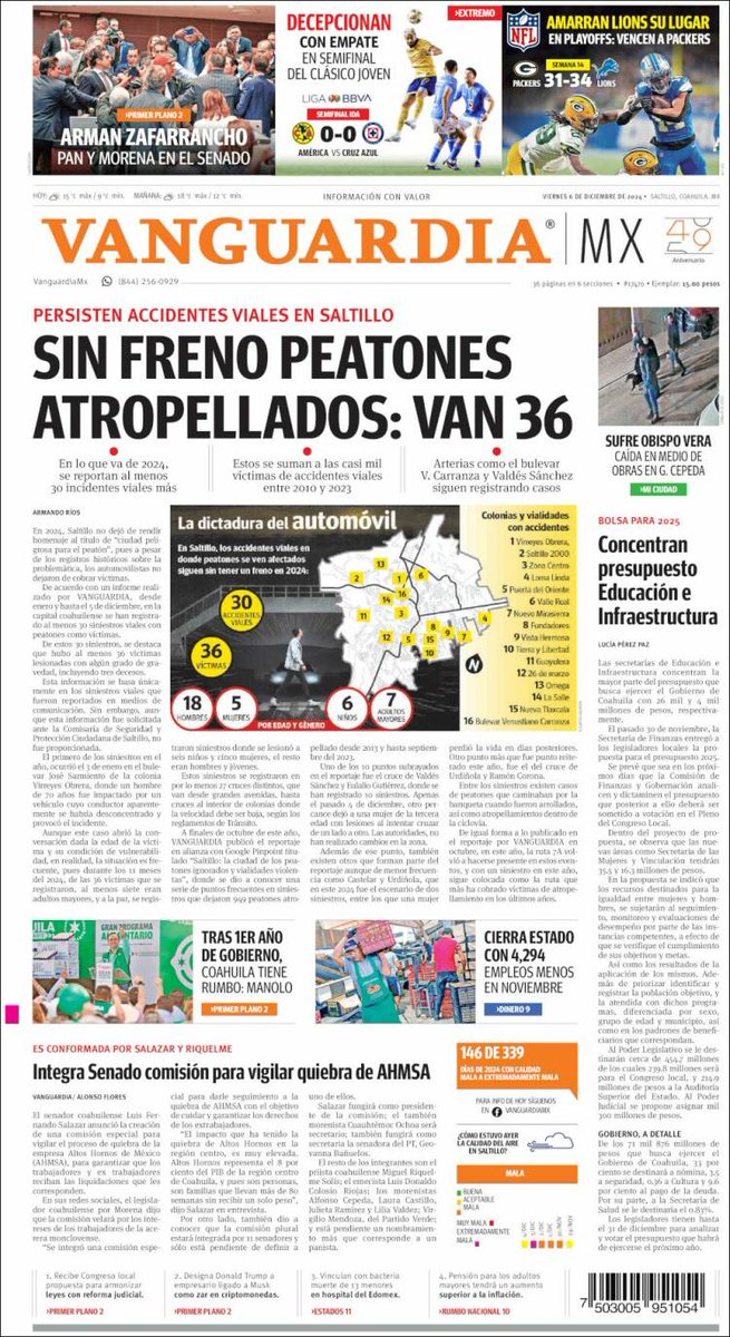 Hoy <a href="/vanguardiamx/">Vanguardia</a> publica que se siguen presentando atropellamientos en #Saltillo. ¿Por qué sería distinto si en las de decisiones públicas se sigue ignorando al peatón, como recién ocurrió en la rehabilitación del bulevar Venustiano Carranza?
 massinformacion.com.mx/2024/12/02/pea…