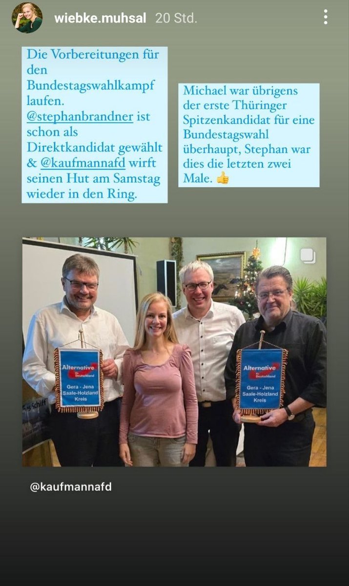 Wiebke Muhsal, die kürzlich in Thüringen als #AfD-Landtagspräsidentin kandidierte, stellt sich gegen das Höcke-Lager. Sie fällt Höckes Engstem Stefan Möller, der sie oft unterstützt haben soll, in den Rücken - er wollte Stephan Brandner als Thüringer BTW-Spitzenkandidat ablösen.