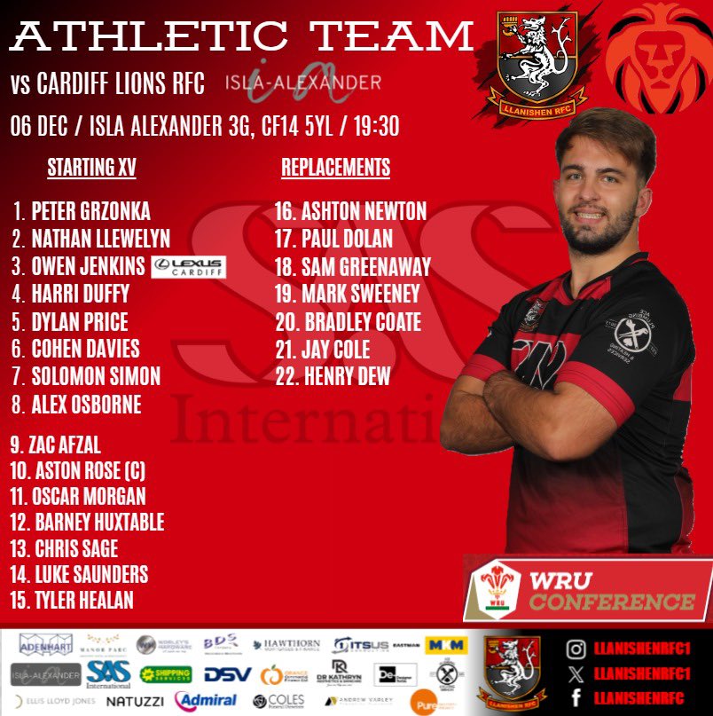 Llanishen RFC & Community Event Hub (@llanishenrfc1) on Twitter photo With the WRU issuing no games at any age grade Saturday 7th December, our Athletic team managed to scrape in with a fixture this evening @isla_alexander_group 3G. Kick off 19:30
<a href="/FoxSelfstorage/">Fox Self Storage</a> <a href="/sasintgroup/">SAS International</a> <a href="/MacronCardiff/">Macron Sports Hub Cardiff</a> <a href="/AllWalesSport/">All Wales Sport</a> With the WRU issuing no games at any age grade Saturday 7th December, our Athletic team managed to scrape in with a fixture this evening @isla_alexander_group 3G. Kick off 19:30
<a href="/FoxSelfstorage/">Fox Self Storage</a> <a href="/sasintgroup/">SAS International</a> <a href="/MacronCardiff/">Macron Sports Hub Cardiff</a> <a href="/AllWalesSport/">All Wales Sport</a>