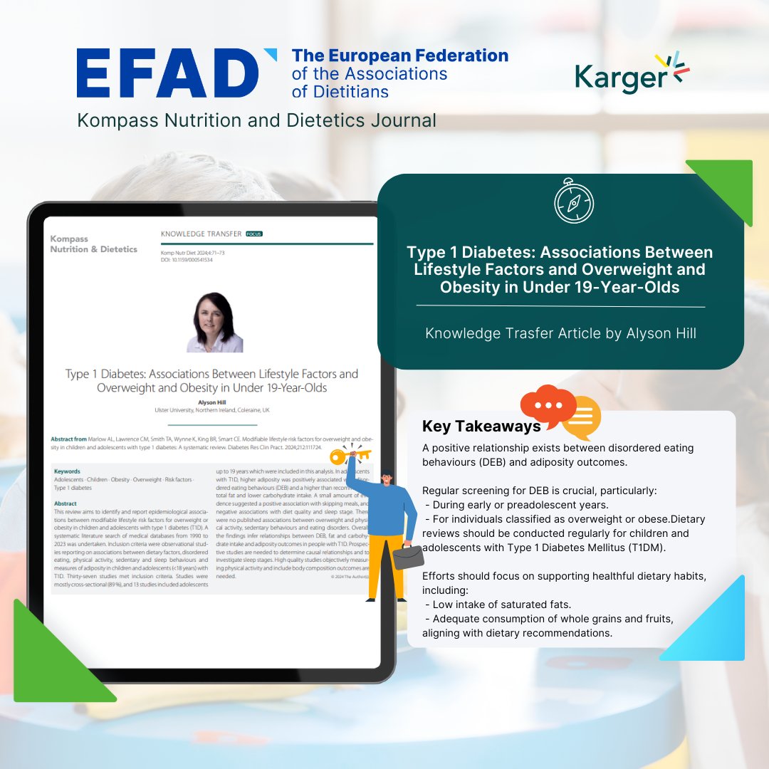 📚Take some time this weekend to explore the latest issue of Kompass Nutrition &amp; Dietetics, focused on pediatric nutrition and dietetics!
📖 Featured:
Type 1 Diabetes: Associations Between Lifestyle Factors and Overweight and Obesity in Under 19-Year-Olds
karger.com/knd/article/4/…