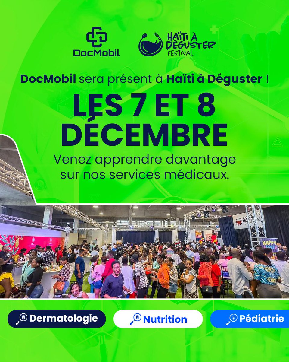 Haïti à Déguster, c'est demain ! Retrouvez DocMobil les 7 et 8 décembre pour une expérience santé inoubliable. ✨ Ne manquez pas !