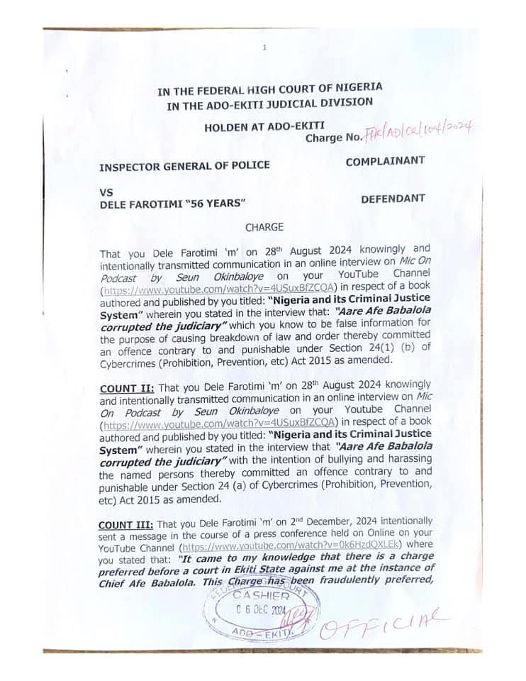 olu_ale's tweet photo. @AreaFada1 Speechless!!! The IGP is now the new complainant. This is a strange development.
#FreeDeleFarotimiNow @CNN @cnni @cnnbrk https://t.co/TQGnKDAa5c