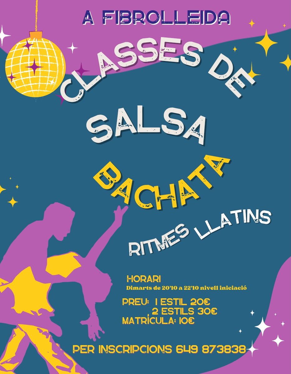 Vols aprendre a ballar ritmes llatins? Ara a Fibrolleida nivell inicial amb parella o individual.
Inscriu-te!!!! ☎️649 873838