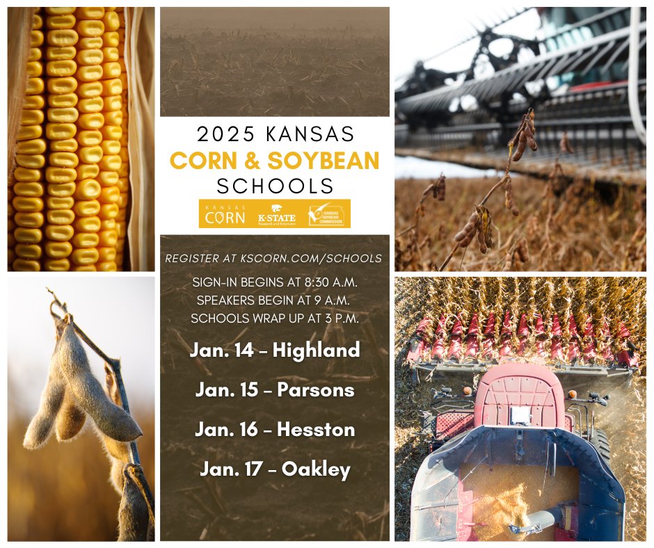 Covering two crops at each stop! Join us at the Kansas Corn and Soybean Schools next month. Register online at kscorn.com/schools #kscorn #kssoy @kssoybean