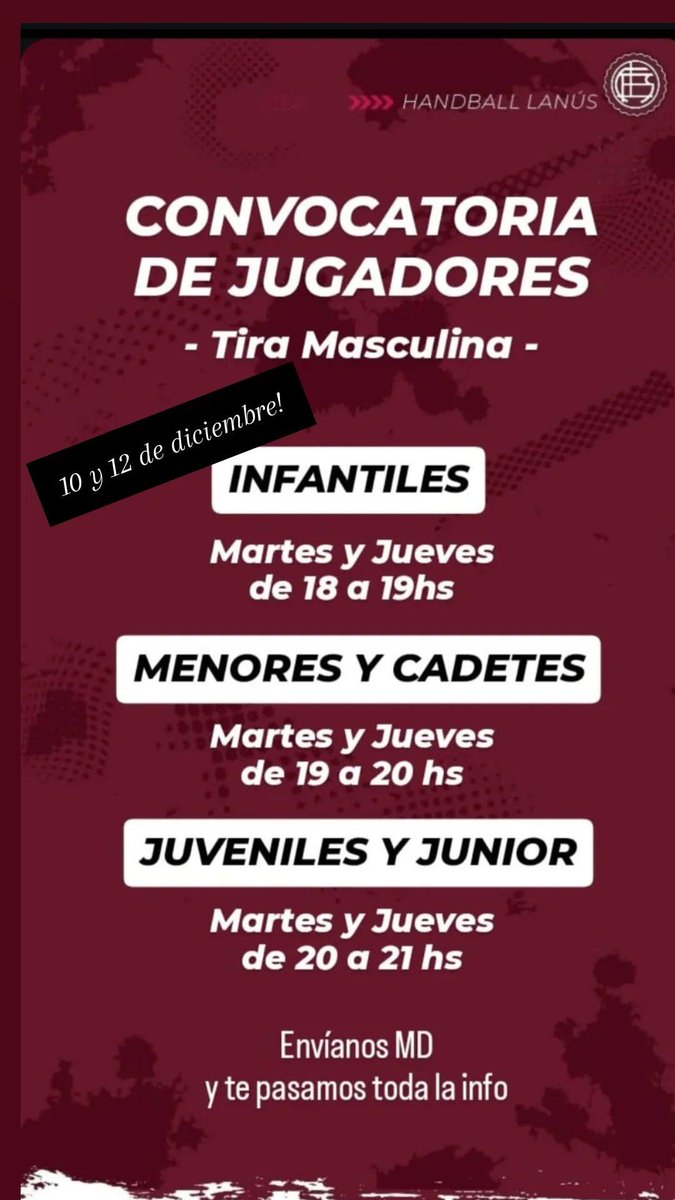 Veni y sumate a la familia del handball de Lanús! 
Los esperamos!!