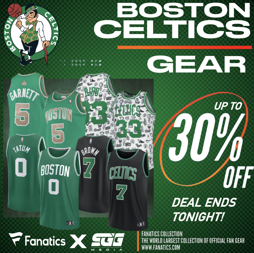 SGGpromotions's tweet photo. BOSTON CELTICS SALE, @Fanatics🏆 

CELTICS FANS! Get up to 30% OFF on your team’s gear today at Fanatics using THIS PROMO LINK: https://t.co/mTV8pERakx 👀

HURRY! DEAL ENDS TONIGHT! 🔥 https://t.co/5AY4ny4510