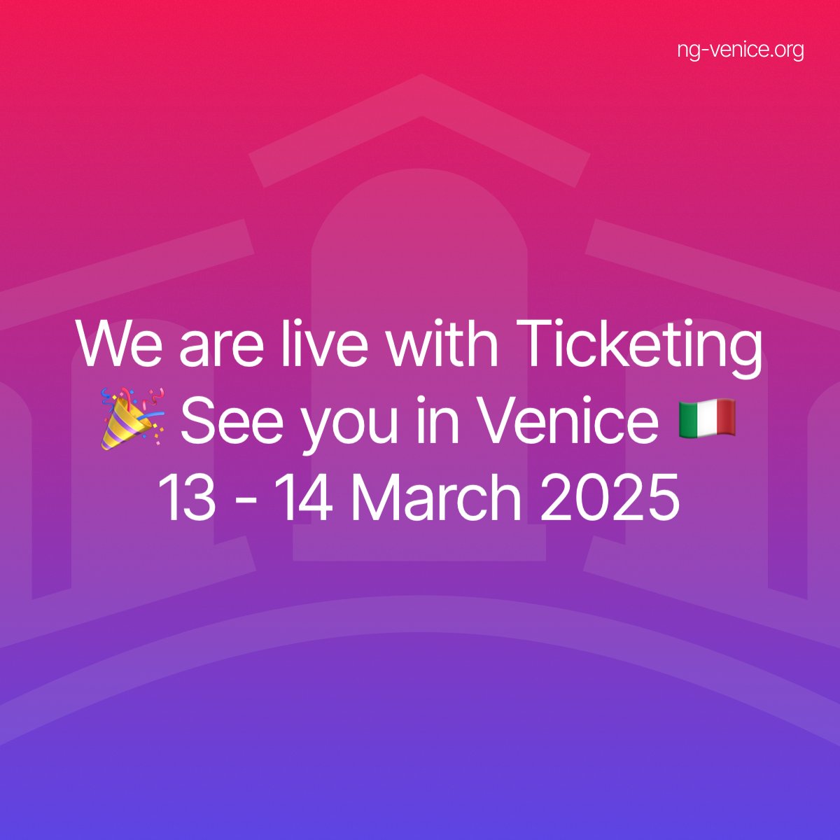 We are live with 🎉 #NGVenice Ticketing 🎟️ with some special discount and special VIP tickets 😉 - See you in Venice 13-14 March 2025 ti.to/ng-venice/ng-v…