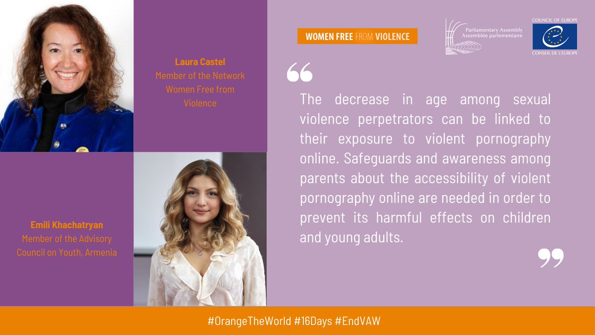 PACE_Equality (@pace_equality) on Twitter photo 🔸The rise of violent pornography is exposing youth to harmful behaviours. As <a href="/lauracastelfort/">Laura Castel Fort🎗</a> & Emili Khachatryan highlight: "We urgently need safeguards and greater awareness to protect young people."
#16daysofactivism #endVAWG 🔸The rise of violent pornography is exposing youth to harmful behaviours. As <a href="/lauracastelfort/">Laura Castel Fort🎗</a> & Emili Khachatryan highlight: "We urgently need safeguards and greater awareness to protect young people."
#16daysofactivism #endVAWG
