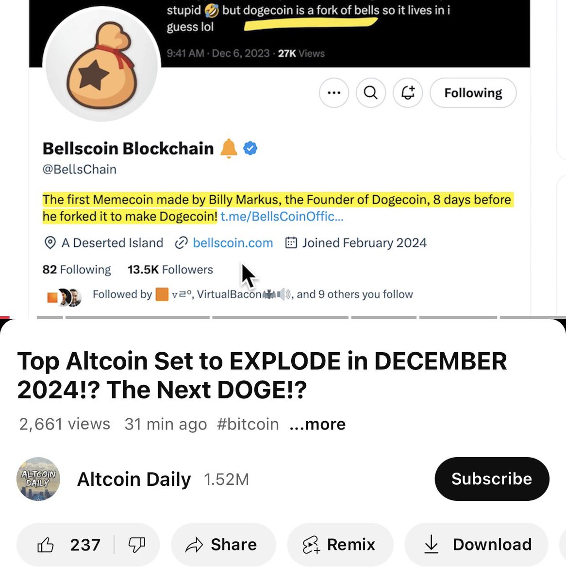 BREAKING: <a href="/AltcoinDailyio/">Altcoin Daily (backup account)</a> release video about Bellscoin on their official YouTube channel with over 1.5M subscribers! 

<a href="/BellsChain/">Bellscoin Blockchain 🔔</a> $BELLS