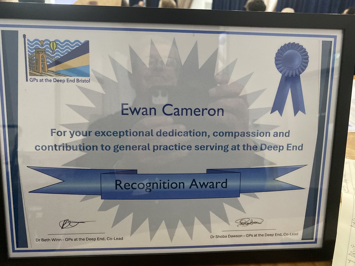 Honoured to receive this recognition award at the GPs at the deep event today. My colleague <a href="/EllieBourdeaux/">Ellie Bourdeaux</a> received an award as well. <a href="/DeepEndGP_Bris/">Deep End GP Bristol</a> <a href="/LawrenceHillGPs/">LawrenceHillGPs</a>