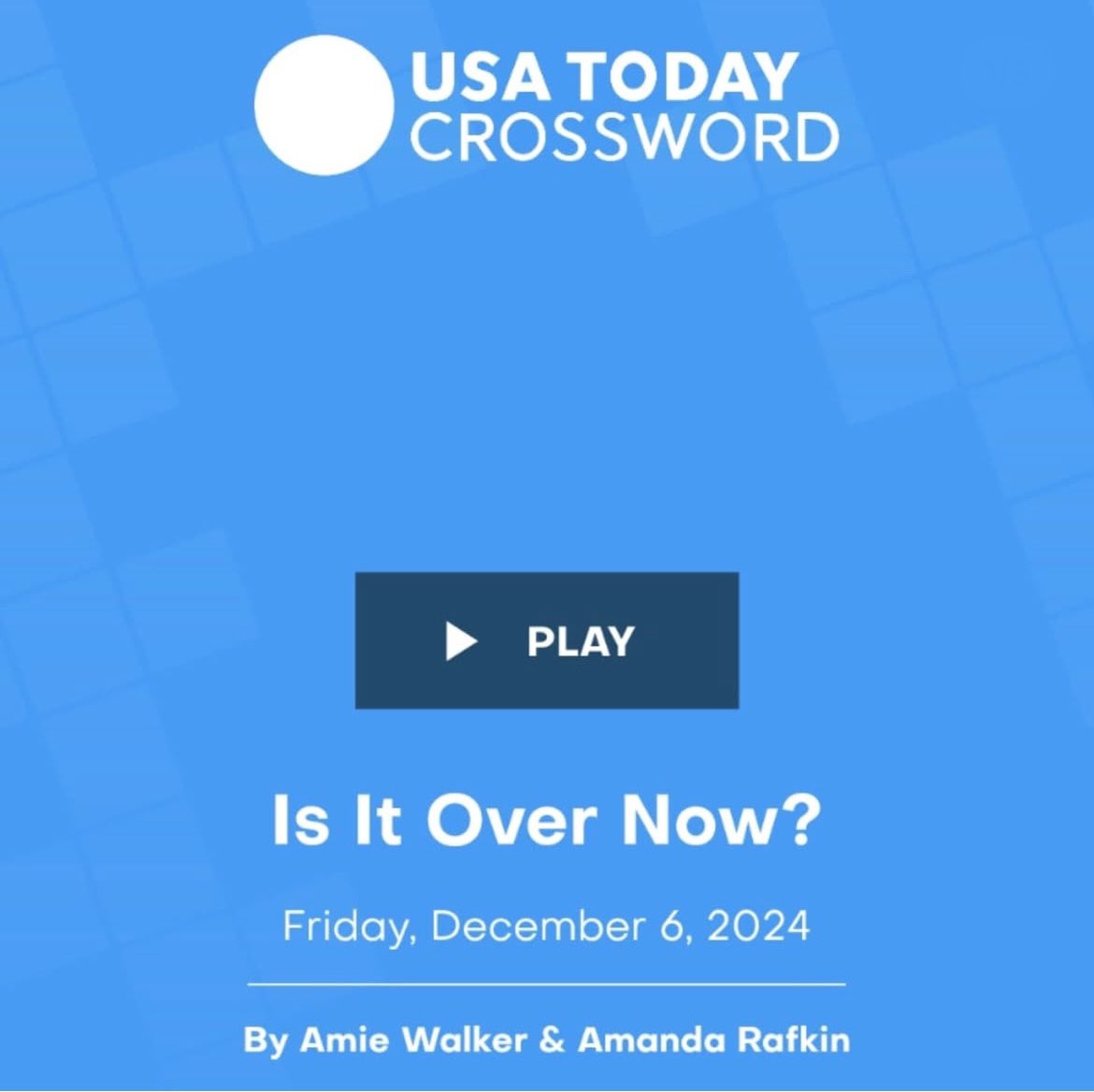 USAT requested a Taylor Swift-themed puzzle to celebrate the end of the Eras Tour this weekend, so thank god I knew the only two people who had her as the top artist in their Spotify wrapped.