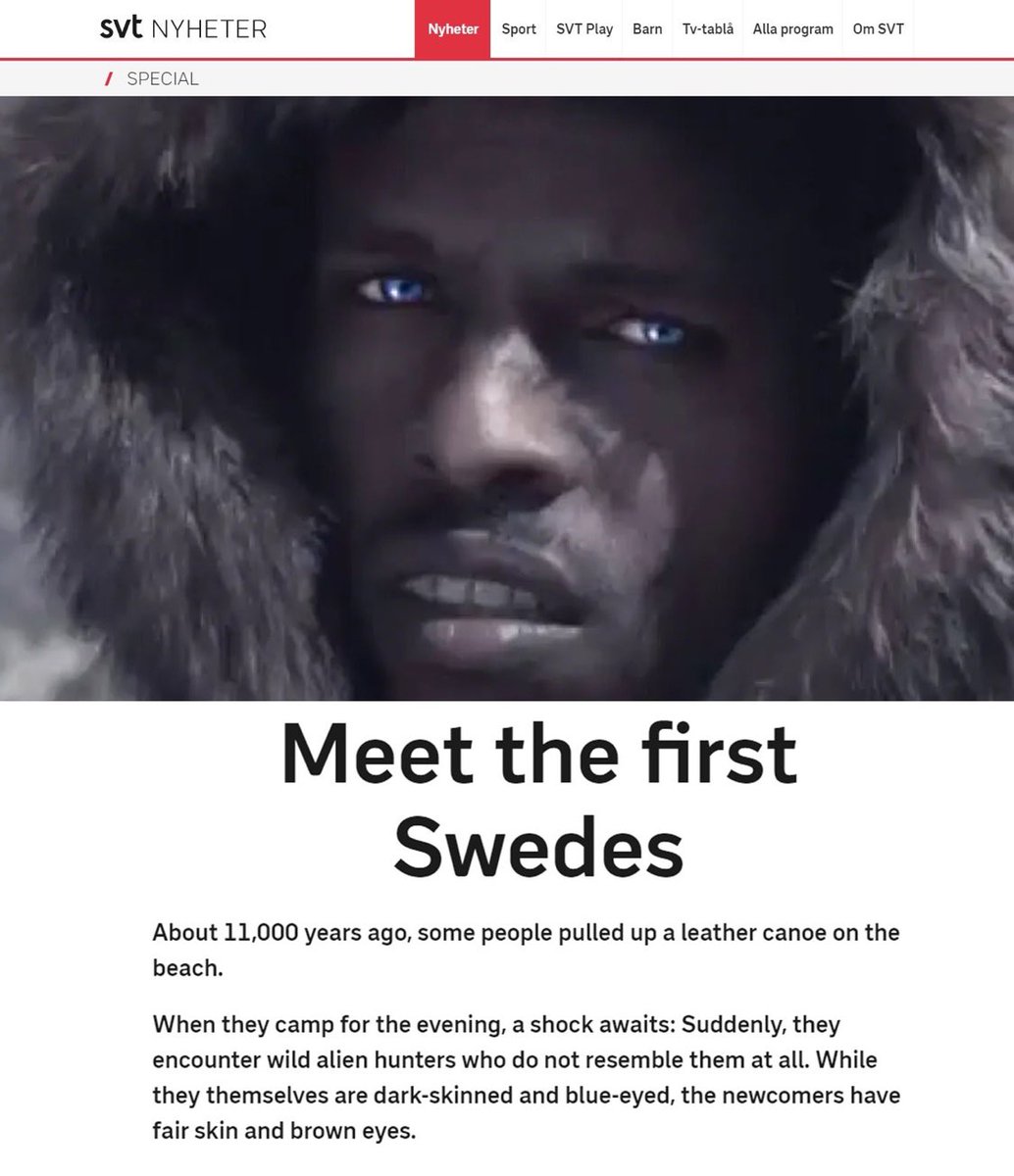 ianmiles's tweet photo. The original Swedes were black, and their lands were taken over by evil white “aliens” according to Swedish publicly funded broadcaster SVT, which produced a documentary about the first Swedes. https://t.co/cnAgObLJ5A