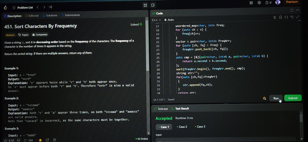 shekhar_exe's tweet photo. #DAY34 of #100DaysOfCode
06/12/2024
Solved two Leetcode Problem
🔸️Sort Characters by Frequency
🔸️Count element with maximum Frequency
#Leetcode #letsconnect #gfg #100daysofprogress https://t.co/9Igf7bEYAv