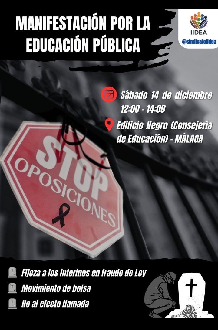 <a href="/ppandaluz/">PP de Andalucía</a> <a href="/JuanMa_Moreno/">Juanma Moreno</a> Andalucía va a permitir q sus docentes se vayan a la calle convocando oposiciones para toda España aquí. 
Todas las CCAA de acuerdo en 2026 y nosotros al revés PERJUDICANDO a los andaluces. 

QUE VERGÜENZA, UNA MÁS 
Nos vemos el sábado 14 en Málaga 
#Stopoposand2025