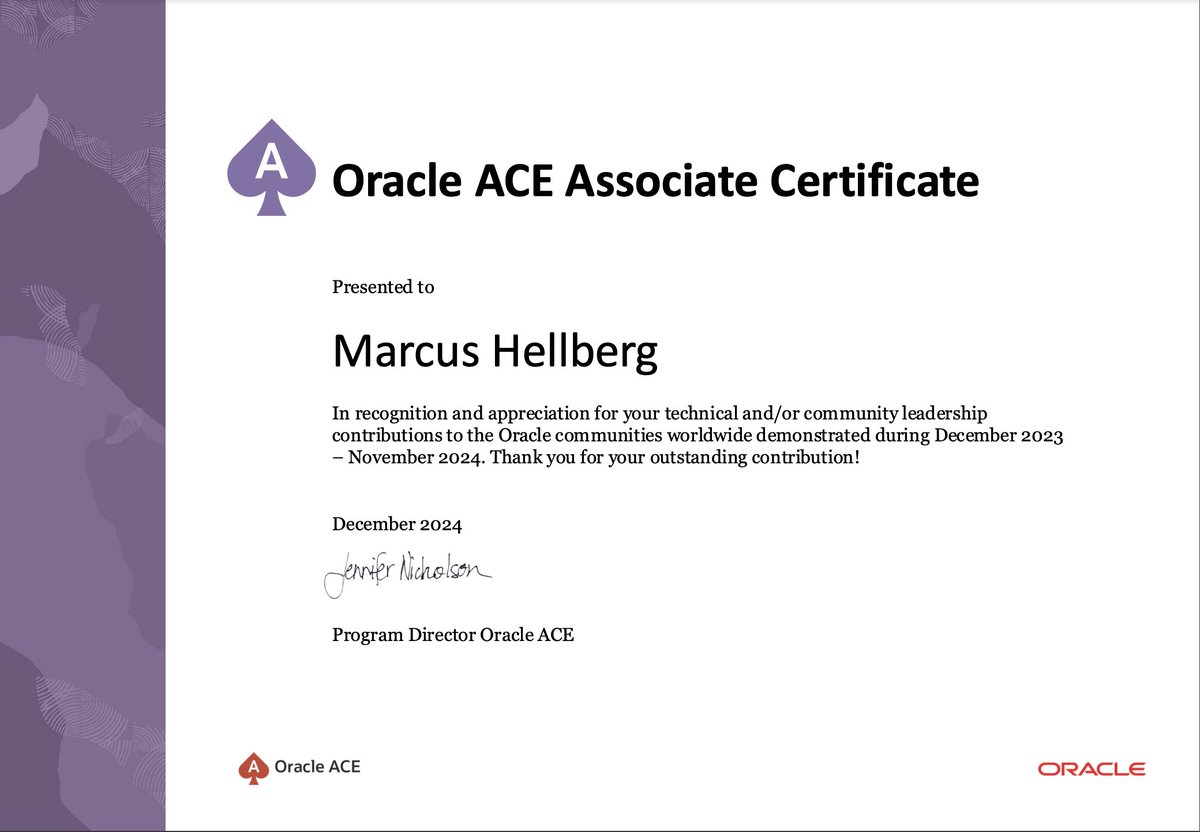 marcushellberg's tweet image. Honored to have been selected for the #OracleAce program 🙏