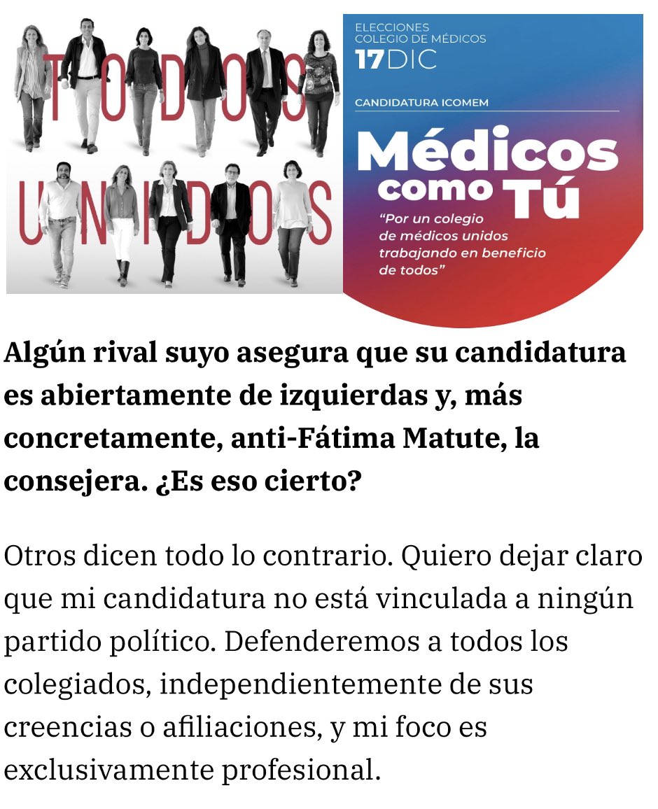 Os invitamos a leer y compartir el resto de la entrevista a Esther Rubio, de Médicos Como Tu en La Razón: larazon.es/sociedad/esthe…

Recuerda que el 17/12 hay elecciones al Colegio. ¡Vota a Médicos Como Tu!

WhatsApp: chat.whatsapp.com/JEKpgDJvbvo5QB…

Telegram: t.me/+yFigBrlLWDNjN…