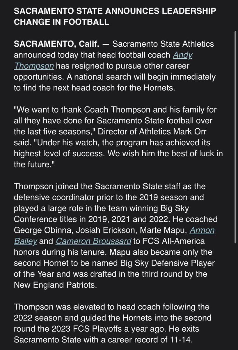 Sacramento State makes it official as Thompson will join the Stanford staff 
<a href="/kcranews/">kcranews</a>