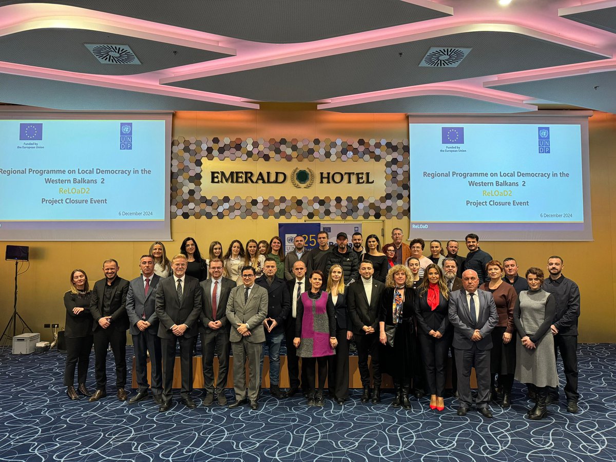 UNDP_Kosovo's tweet photo. The final Board of Partners meeting and closure event of #ReLOaD2 marked a moment to reflect on our journey, share insights, and commit to future collaboration. 🤝✨ Funded by the EU and implemented by UNDP. https://t.co/rKCKCaRmgz