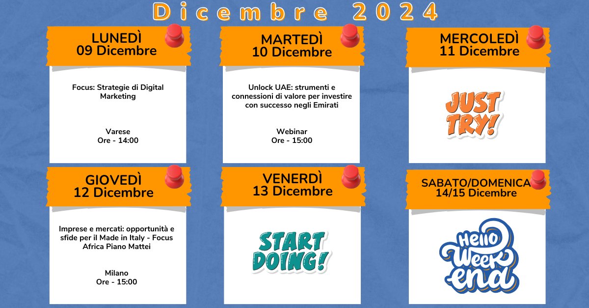 Exportiamo (@exportiamo) on Twitter photo 📆 La nostra redazione ha selezionato per voi i principali #eventi dedicati al mondo dell'#export che si svolgeranno la prossima settimana, sia in presenza che online!
📌Don't miss out on #glieventisceltidallaredazione 📆 La nostra redazione ha selezionato per voi i principali #eventi dedicati al mondo dell'#export che si svolgeranno la prossima settimana, sia in presenza che online!
📌Don't miss out on #glieventisceltidallaredazione