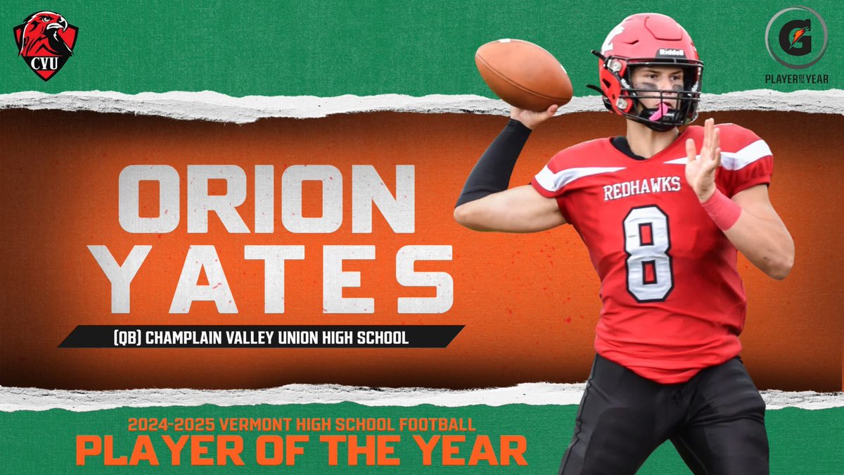 This morning, our very own Orion Yates was named the 2024-2025 Vermont High School Football <a href="/Gatorade/">Gatorade</a> Player of the Year after his stellar sophomore season. Congratulations Orion!!! #Ubuntu #BeObesessed #GPOY 

Press Release -&gt;
playeroftheyear.gatorade.com/winner/orion-y…