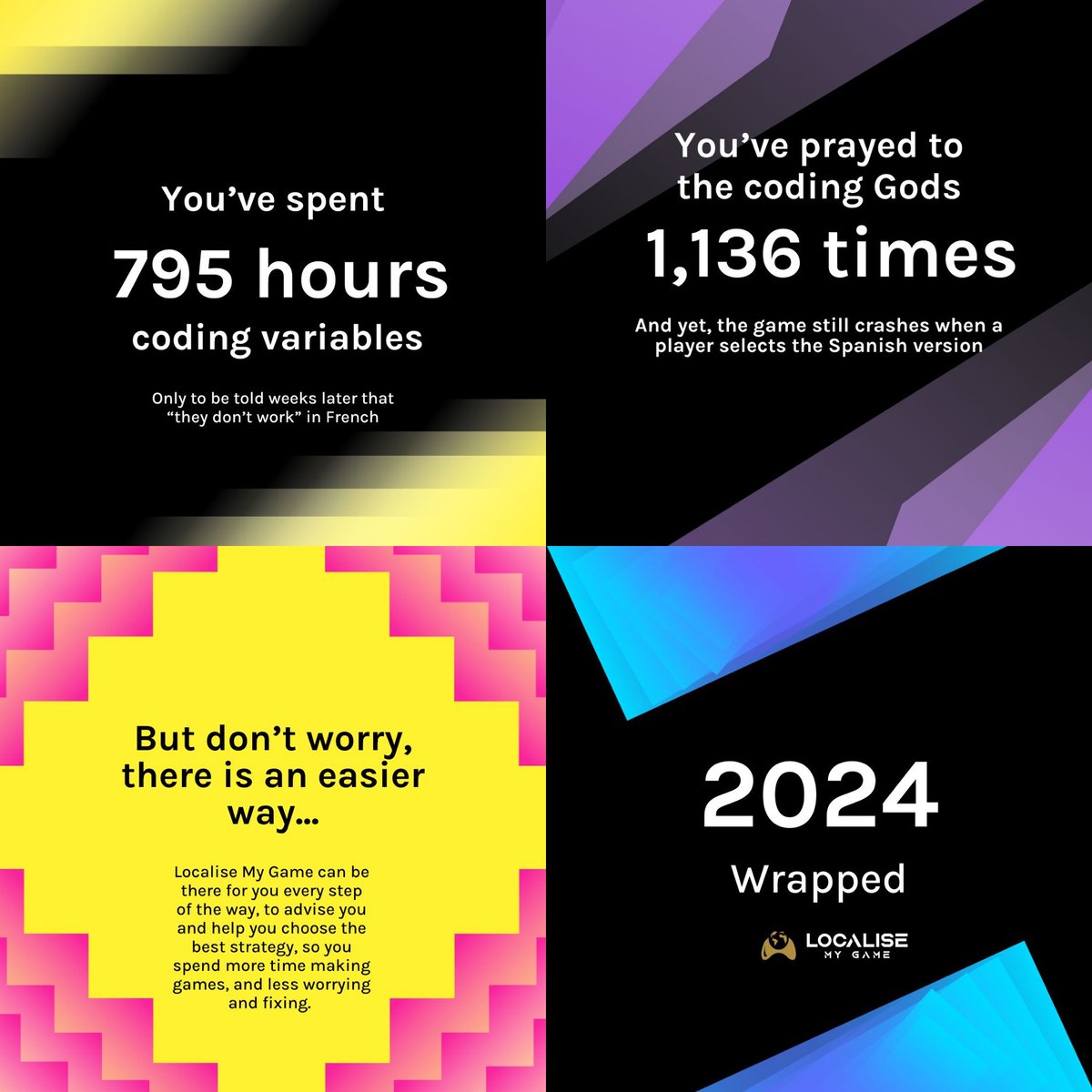 LocaliseMyGame's tweet image. It’s the most wonderful time of the year🎄Say hello to Spotify Wrapped, Game Loc Edition! ✨

Get in touch with us and make your 2025 easier! 🎮💪

#SpotifyWrapped #GameLocalization #GameDev
