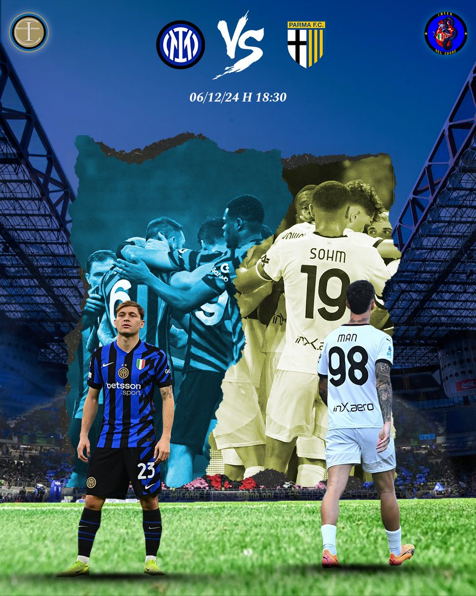 IUfficiale's tweet photo. ⚽️ Matchday ⚽️
⚫️🔵 Inter - Parma 🔵🟡
🏆 Serie A Enilive, 15ª Giornata
🏟 San Siro 
⌚️ 18:30 
📺 DAZN

Affronteremo una squadra che ha battuto la Lazio nel scorso turno di campionato.
Non sarà un match facile, servirà una partita attenta. 
Appuntamento alle ore 18:30. https://t.co/PBnQyeNns2