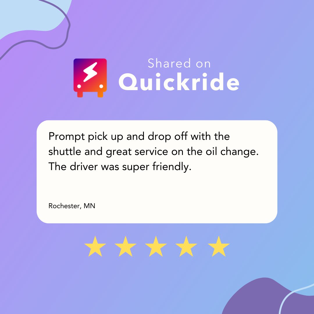 Setting the standard—Rochester Motor Cars pairs quick shuttles with friendly drivers for the ultimate service package. Lead the charge with Quickride.