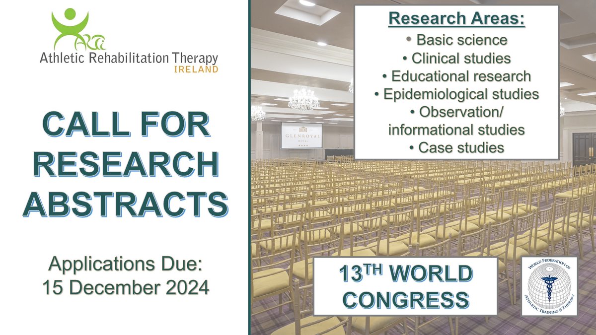 The 13th World Congress is accepting abstracts until 15 Dec 2024! Authors must categorize their abstracts in one of the specific research areas. For more information, please visit wfatt.org/13wcabstracts. Subscribe to the mailing list to receive updates: tinyurl.com/yck6xrkj