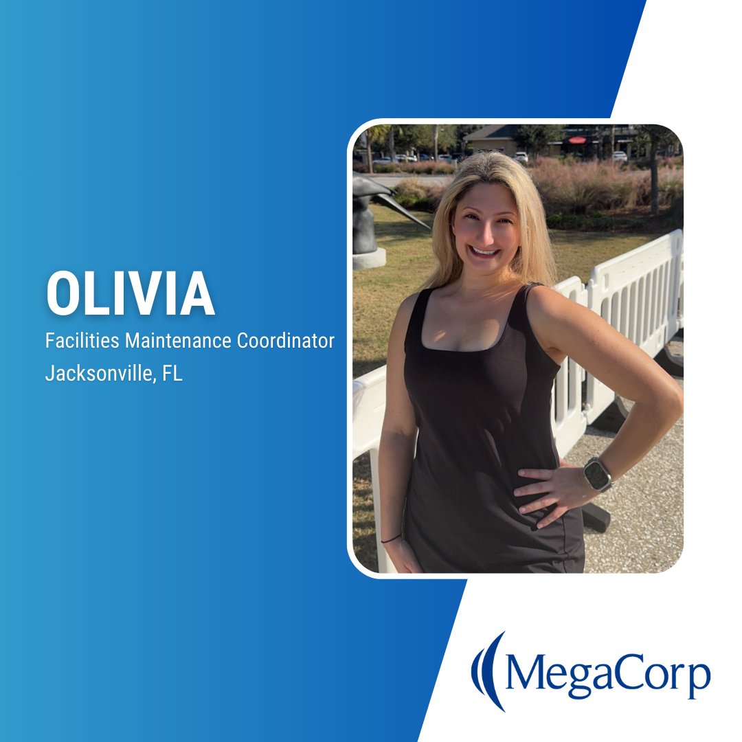 MegaCorp3pl's tweet photo. The Employee Feature Friday for this month is Olivia who is the Facilities Maintenance Coordinator at our Jacksonville, FL office.

#MegaCorp #MegaCorpLogistics #Mega #Logistics #3pl #LoveWhereYouWork #EmployeeAppreciation #TrustThatWeWillDeliver #TeamMega #JacksonvilleFL https://t.co/t2btUhgiJQ