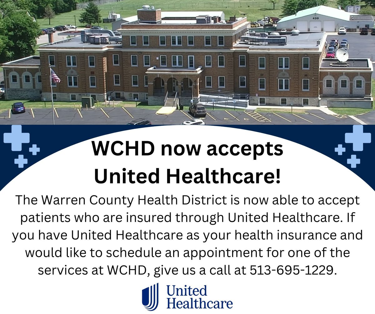 The Warren County Health District is excited to announce that we can now accept patients insured through United Healthcare! 

If you want to receive care at WCHD, give 513-695-1229 a call to get started.