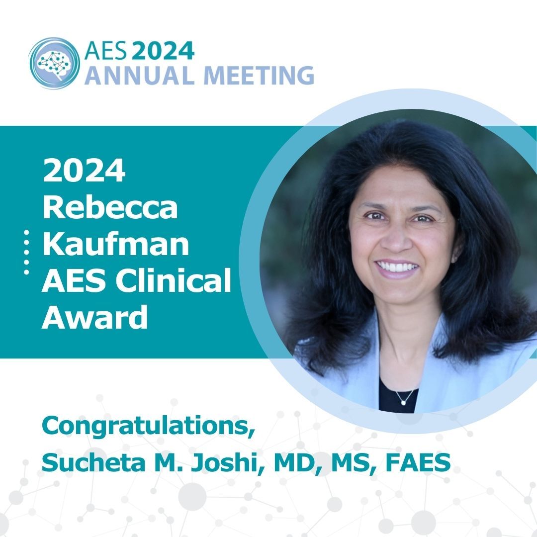AmEpilepsySoc's tweet image. Congratulations to the 2024 Rebecca Kaufman AES Clinical Award Winner, Sucheta M. Joshi, MD, MS, FAES! #AES2024