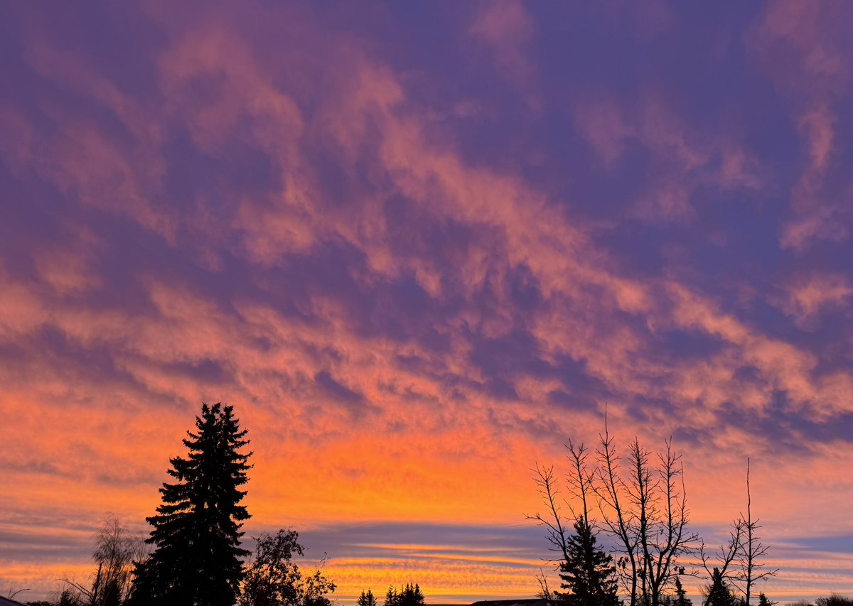 _byronjohnson's tweet photo. What a beautiful morning! A temperature of +4 and an amazing sunrise!  Even the snow looked pink.  Have a great weekend everyone!  @BonnyvilleAB #NorthofExpected #sunrise #pinksnow #FridayVibes #December2024 https://t.co/C1RudD9T0D