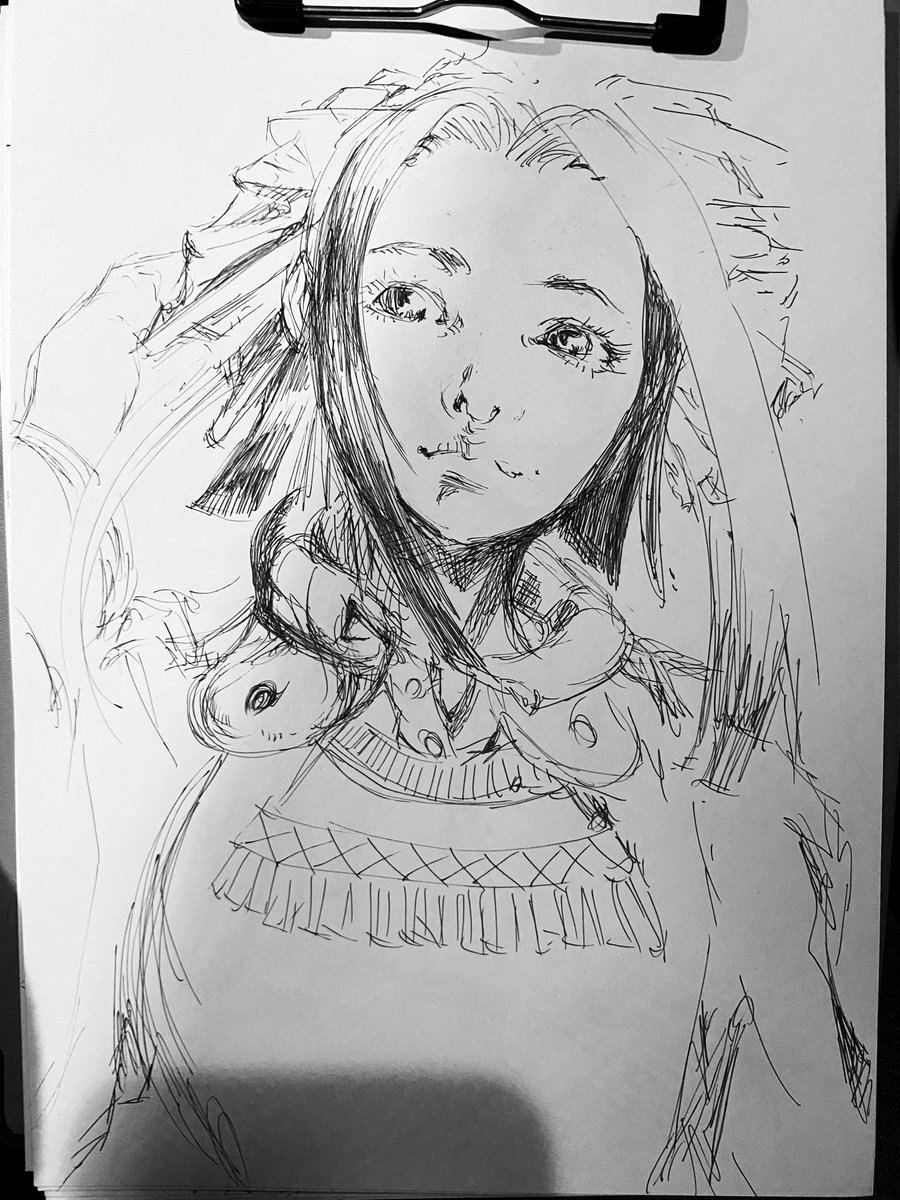 少し描きました。

夜勤の夜食休憩時に。
夜食は食べないので。

#イラスト #illustration #rkgk 