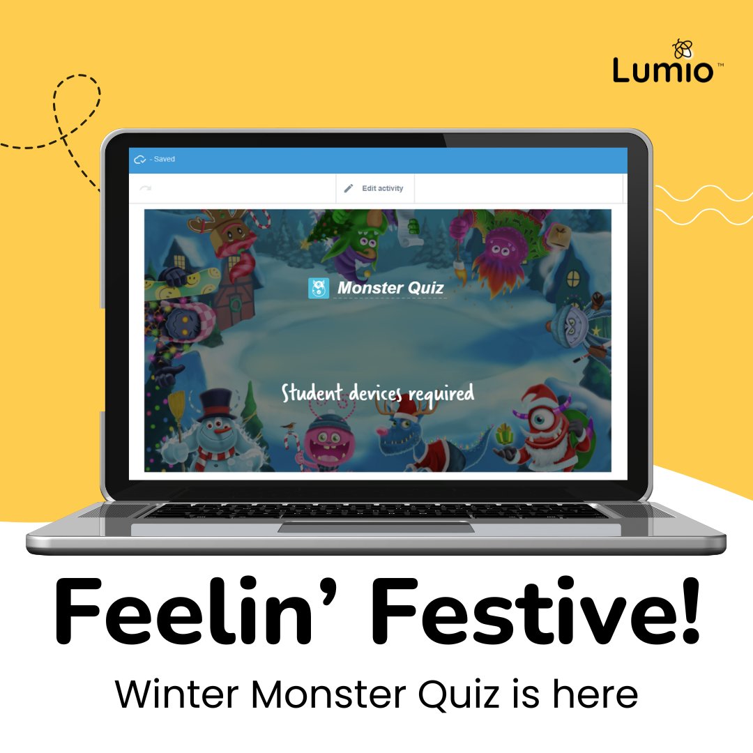 LumioSocial's tweet photo. We're feeling bright and merry with the monsters! The winter Monster Quiz theme is now available for a limited time.🎄☃️❄️
➡️Create a festive Monster Quiz in Lumio today!
#GoLumio #TeachersofIG #MerryMonsters https://t.co/W6VajEn2UY