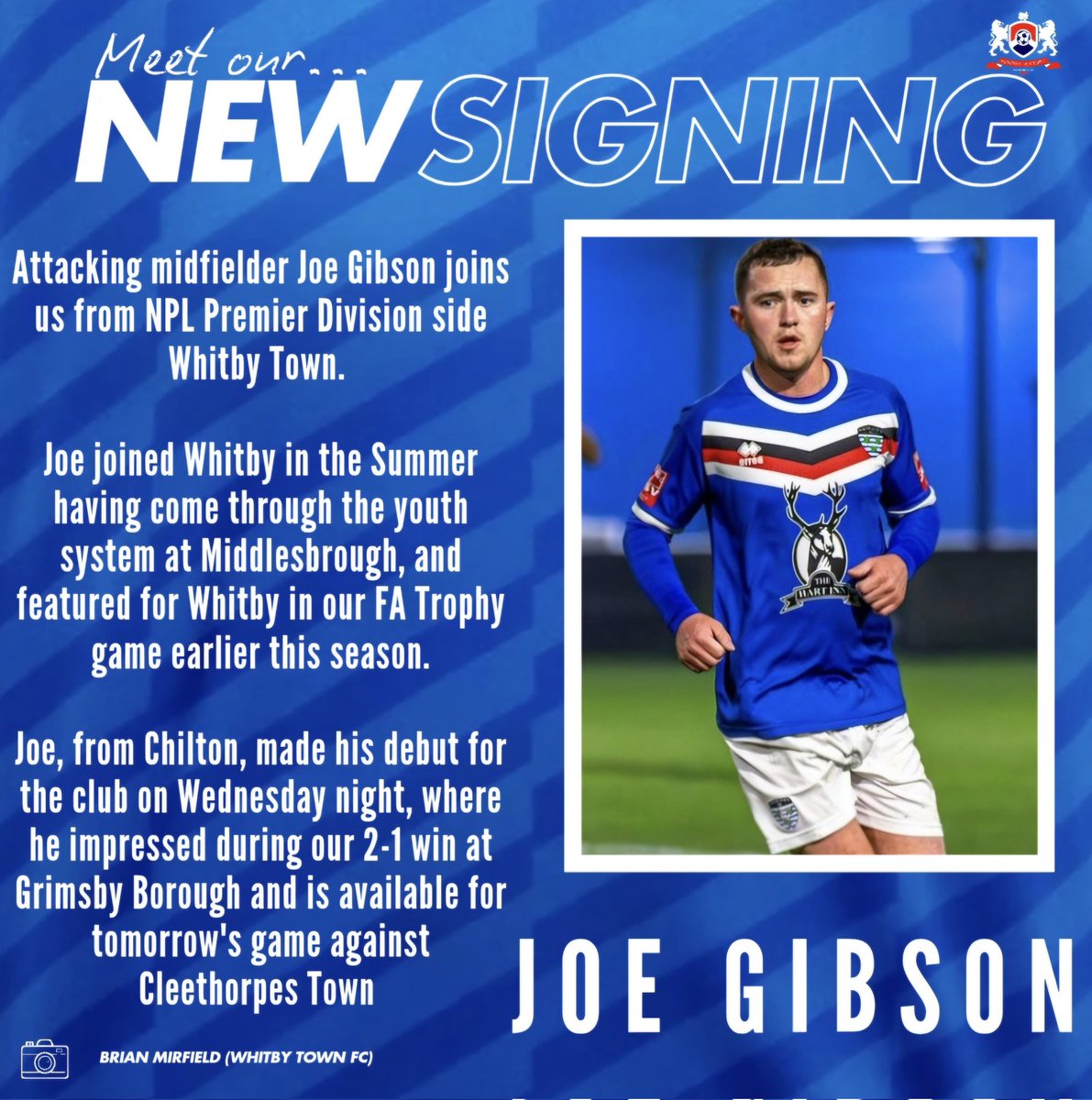 NAycliffeFC's tweet photo. 🗣 NEW SIGNING 

We are delighted to announce the signing of Joe Gibson from Whitby Town 

Welcome to Newton Aycliffe Joe! https://t.co/yD1vK36vjx