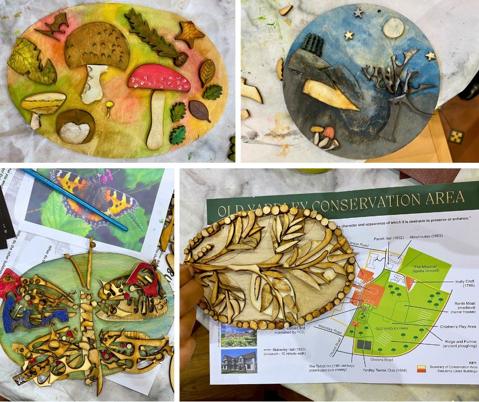It was a delight to welcome the talented Juneau Projects to lead our #HistoricYardley #Arts Cafe at <a href="/Blakesley_Hall/">Blakesley_Hall</a>. Residents created wooden relief #sculptures inspired by <a href="/StEdburghas/">St Edburgha's Church</a> &amp; its picturesque grounds. Creations could be displayed at home or turned into brooches.