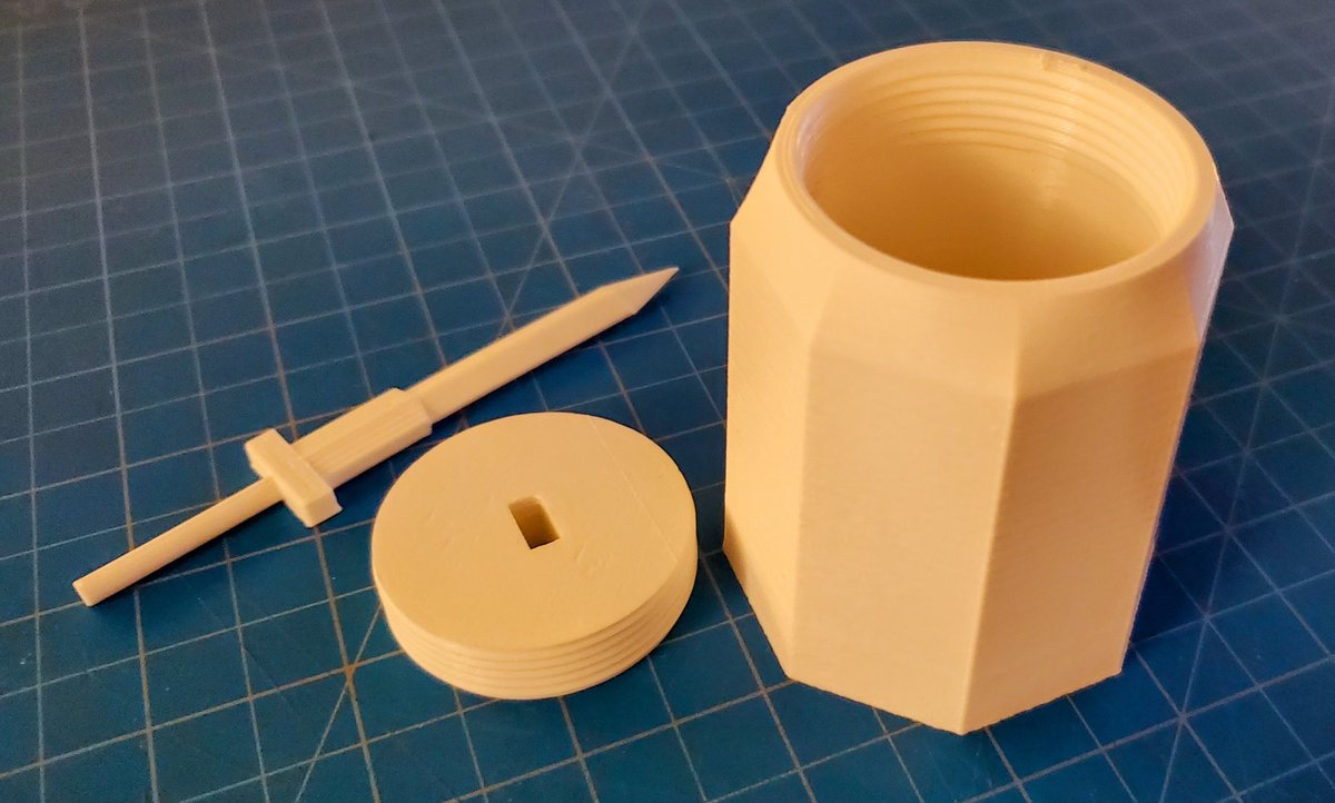 Nathan Underwood, a freshman student in my #PLTW #IED class, made this threaded sword-in-the-stone box.  Very cool! #MooreNorman #OkCareerTech