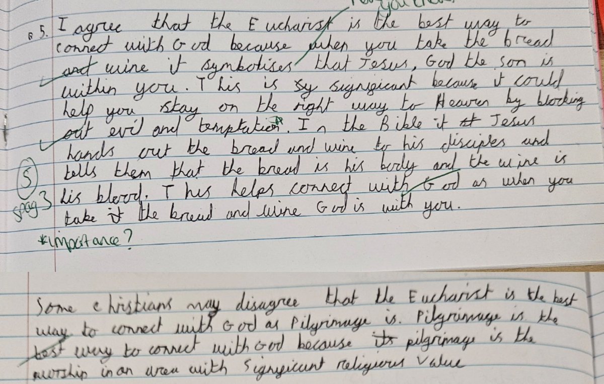 MrsSedRE's tweet photo. Will H (Y10) has tried very hard this week during assessment feedback. He used the model answer on the pink dirt sheet &amp; an evaluation breakdown to redo his answer (black pen). The updated answer (in pink) read very well &amp; included great evaluation-very impressed Will 👏🏼 https://t.co/8tFXcqcFlz